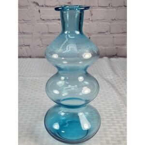 Vintage Murano Empoli Style Triple Gourd Bunble Blue Hand Blown Art Glass Vase